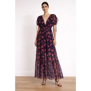 Clara Fontenelle Black Sheer Floral Maxi Dress Size S Romantic‎ Whimsigoth